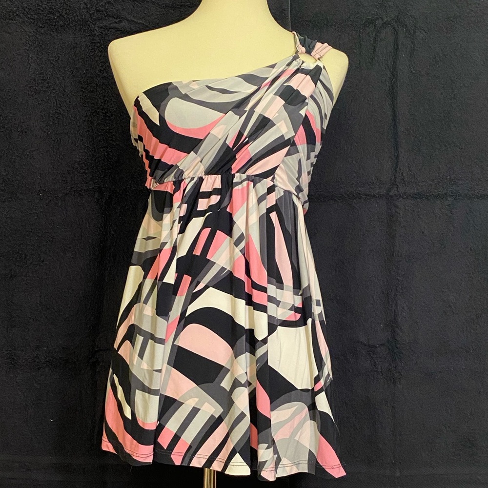 Express Multicolor Abstract Pattern Cold Shoulder Sleeveless Top